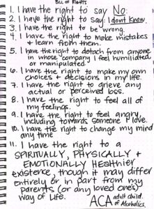 Allison's Hand drawn list of the ACA Bill of Rights #1-11